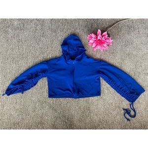 Blue Cropped Athletic Zip Up Hoodie Sweatshirt